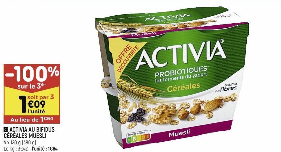 Yaourt bifidus Activia offre à 1,64€