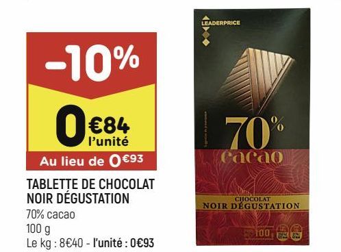 Chocolat noir offre à 0,84€