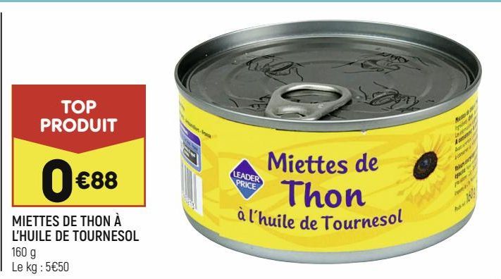 Miettes de thon à l'huile de tournesol offre à 0,88€