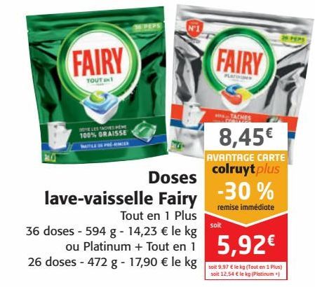 Doses lave-vaisselle Fairy offre à 8,45€