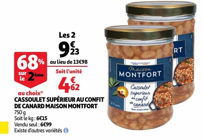 Cassoulet superieur au confit de canard maison montfort offre à 13,98€