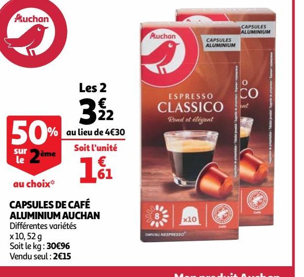 Capsules de café aluminium auchan offre à 4,3€