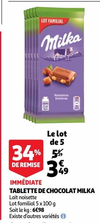 Tablette de chocolats Milka offre à 3,49€