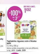 SOIT PAR UNITE  1652  -100%  1:38  HiPP  Tagliatelles légumes colin d'Alaska HIPP 2 x 1902 (380)  Autres vitessponibles à des prix différents Lekg: 6000 Lunite: 2028