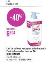 -40%  SOTONITE  Codur  6604  Lait de toilette nettoyant et hydratant à l'huile d'amandes douces Bio BEBE CADUM 2 2 750 ml 1.50 Leite 4003 - L'unite 10006