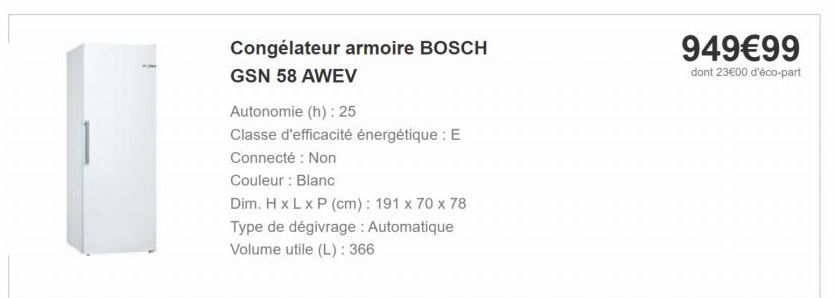 Congélateur Bosch offre à 949€