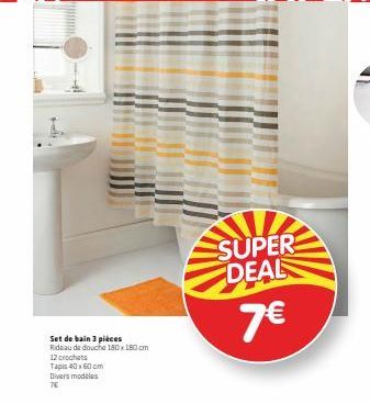 SUPER DEALS  7  Set de bain 3 pitees Rideau de douche 180x180 cm 12 crochets Tapis 40 60 cm Divers modelos 76