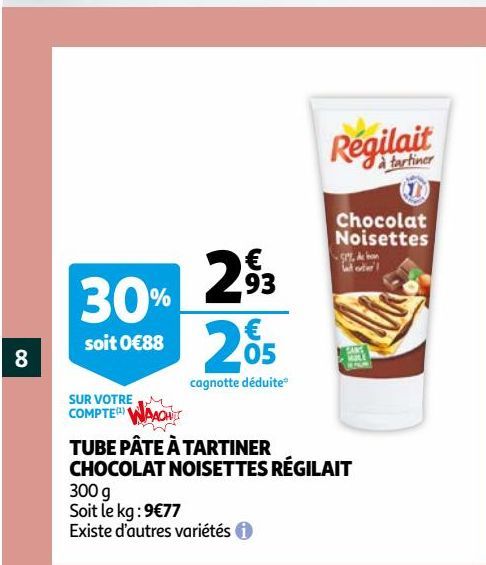 TUBE PÂTE À TARTINER CHOCOLAT NOISETTES RÉGILAIT