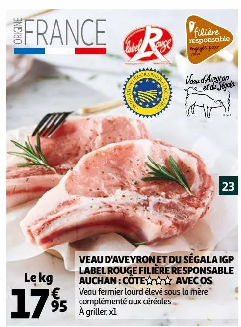 veau d'aveyron et du ségala igp label rouge filière responsable auchan : côte avec os