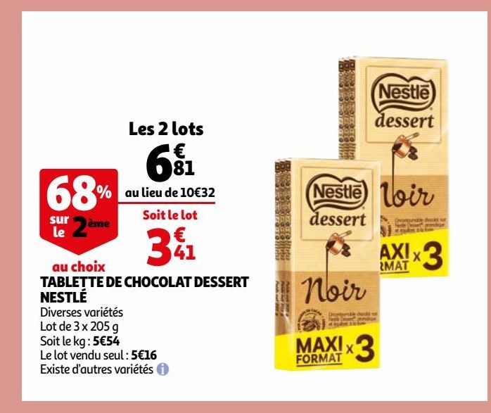 TABLETTE DE CHOCOLAT DESSERT NESTLÉ