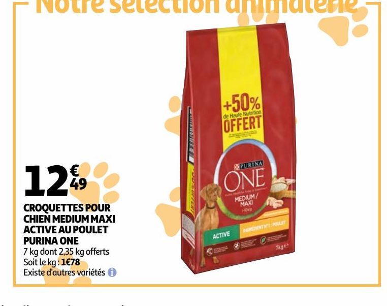 croquettes pour chien medium maxi active au poulet  Purina One