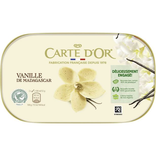 CARTE D'OR : Crème glacée à la vanille, extrait vanille de madagascar offre à 3,19€ sur Chronodrive