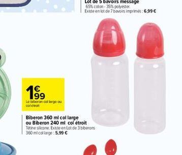 1 199 Lebberon  co go ou color  WS  Biberon 360 ml col large ou Biberon 240 ml col étroit Tetine silicone biste en Lot de 3bberons 360 ml collarge : 5.99 