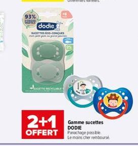 93%  dodie  BUTTO-CONES  2+1  Gamme sucettes  DODIE OFFERT Panachage possible  Le moins cher rembourse