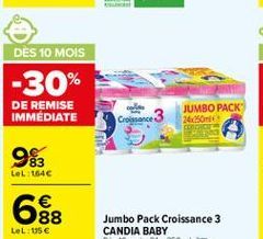 DES 10 MOIS -30%  DE REMISE IMMÉDIATE  JUMBO PACK 250ml  83 LeL:1646  688  LeL:us