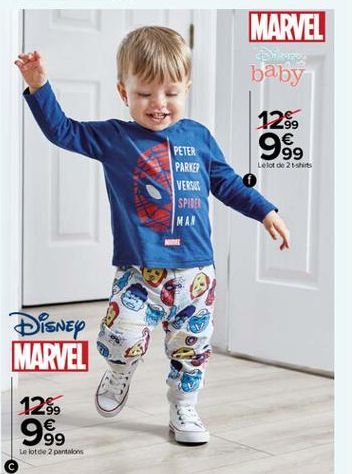 MARVEL  baby  1299  999    Lelot de 2  PETER PARKET VERSEK SPIDER MAI  Disney MARVEL  1289 999  Le lot 2 pantalons