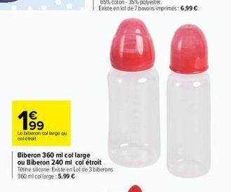 1 199 Lebberon  co go ou color  WS  Biberon 360 ml col large ou Biberon 240 ml col étroit Tetine silicone biste en Lot de 3bberons 360 ml collarge : 5.99 