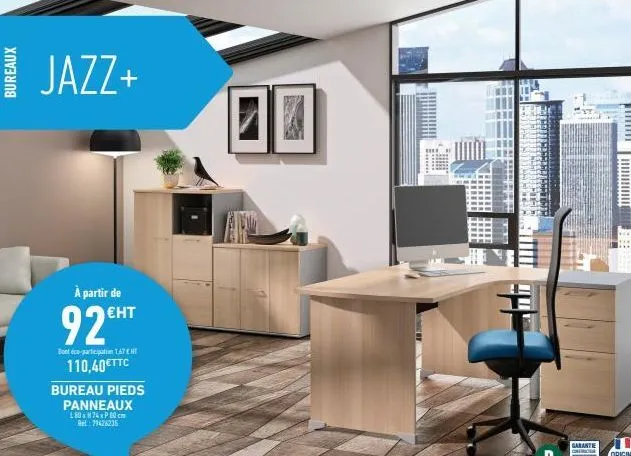 bureaux  jazz+  à partir de    92cht  gotico alipatiw147chi  110,40ttc bureau pieds panneaux l80 x # p 8 cm det: 426235  garante corsic