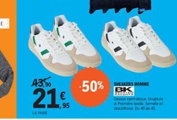 43,90  -50%    21   ,95  SNEAKERS HOMME BK Detta se twee Seed chouc Du 40 45  LAPIS