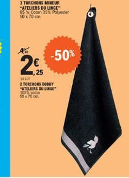 -50%  A    ,25 LELO 2 TORCHONS DOBBY ATELIERS DU LINGE 300.com 50x70 cm  2