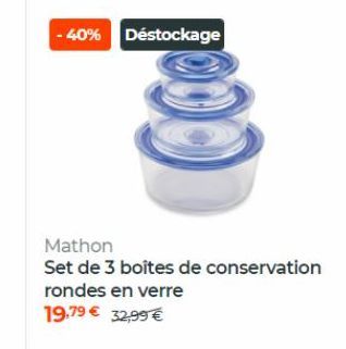 - 40% Déstockage  Mathon Set de 3 boîtes de conservation rondes en verre 19.79 32,99 