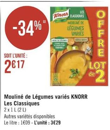 Mouline de légumes varies Knorr les classiques offre à 2,17€