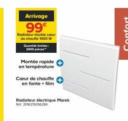 Arrivage 99  Radiateur double coeur de chauffe 1000 W Quantit limite 2400 pics  Montée rapide en température  Coeur de chauffe  en fonte + film  Radiateur électrique Marek Rar 3516215056284