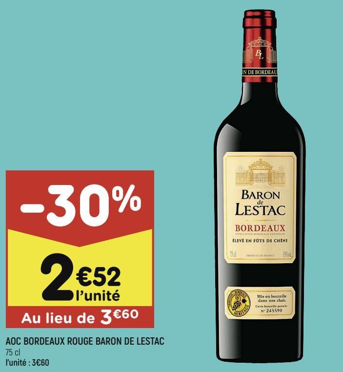 Vin rouge offre à 2,52€