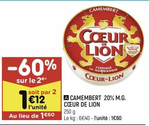 camembert 20% m.g. Coeur de Lion