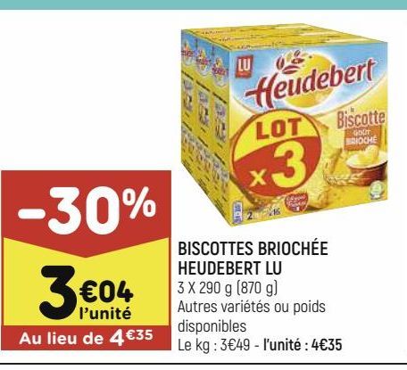BISCOTTES BRIOCHÉE HEUDEBERT LU offre à 3,04€