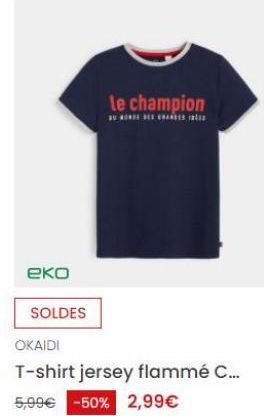 Le champion  308 IBARRES DE  еко  SOLDES OKAIDI T-shirt jersey flammé C... 5,99€ -50% 2,99€  offre à 2,99€