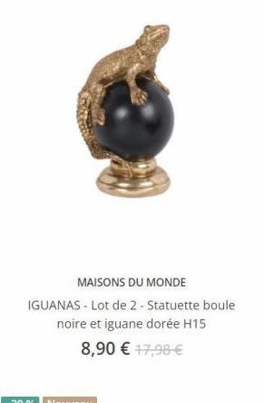 MAISONS DU MONDE IGUANAS - Lot de 2 - Statuette boule noire et iguane dorée H15  8,90  17,98