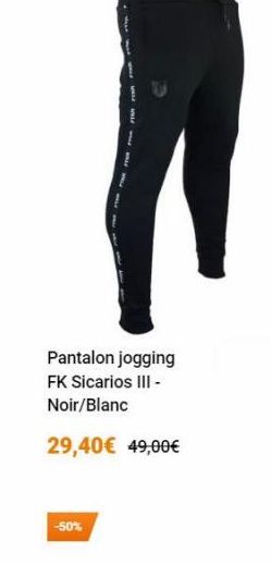 Pantalon jogging FK Sicarios III - Noir/Blanc 29,40 49,00  -50%