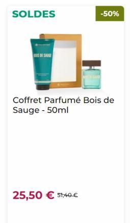 SOLDES  -50%  CHE SAU  Coffret Parfumé Bois de Sauge - 50ml  25,50  51,40 