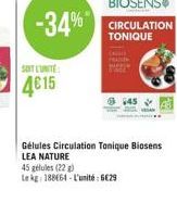 -34%  SATTE 4615  Gélules Circulation Tonique Biosens LEA NATURE 45 gelules (22) Le 18861. L'unité 6029