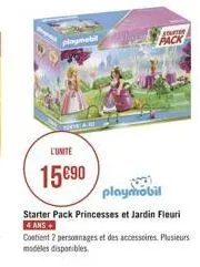 plome  pack  l'umte  1590  playmobil starter pack princesses et jardin fleuti gans contient 2 personnages et des accessoires. plusieurs modeles disponibles