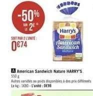 -50% 12  harry's tlmenican sandwich  soit par 2 lunte:  0074