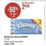 -50% 12  Kleenex  FAMILY  Mouchoirs family KLEENEX 2x 140 Autres varietes disponibles L'unité : 3026