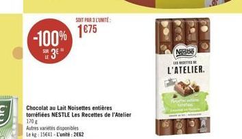SOIT PARALUNTE:  1075  -100%  73"  Nestle  L'ATELIER
