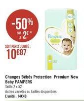 -50%  28  mer  SOIT PAA 2 L'UNITÉ  1087  Changes Bébés Protection Premium New Baby PAMPERS Taille 2x52 Astres varietes outilles disponibles L'unité : 14049