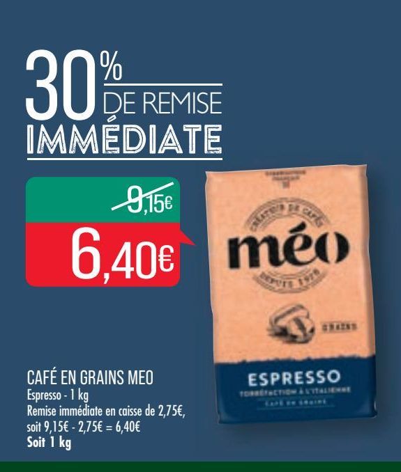 Café en grains Meo offre à 6,4€