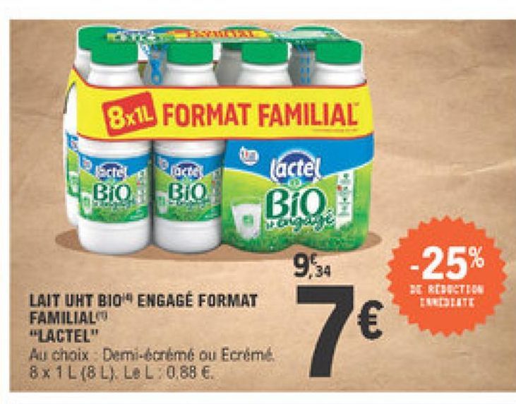 lait uht Bio engage format familial LactelLactel