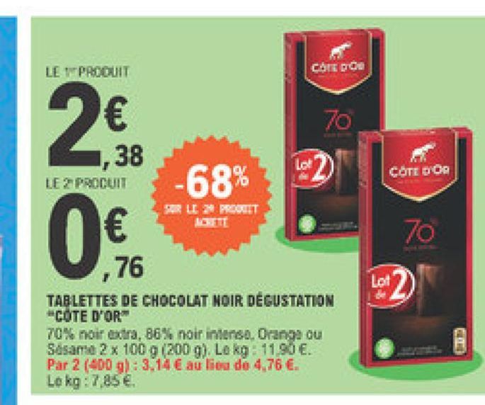 Tablettes de chocolats noir degustation Côte d'or