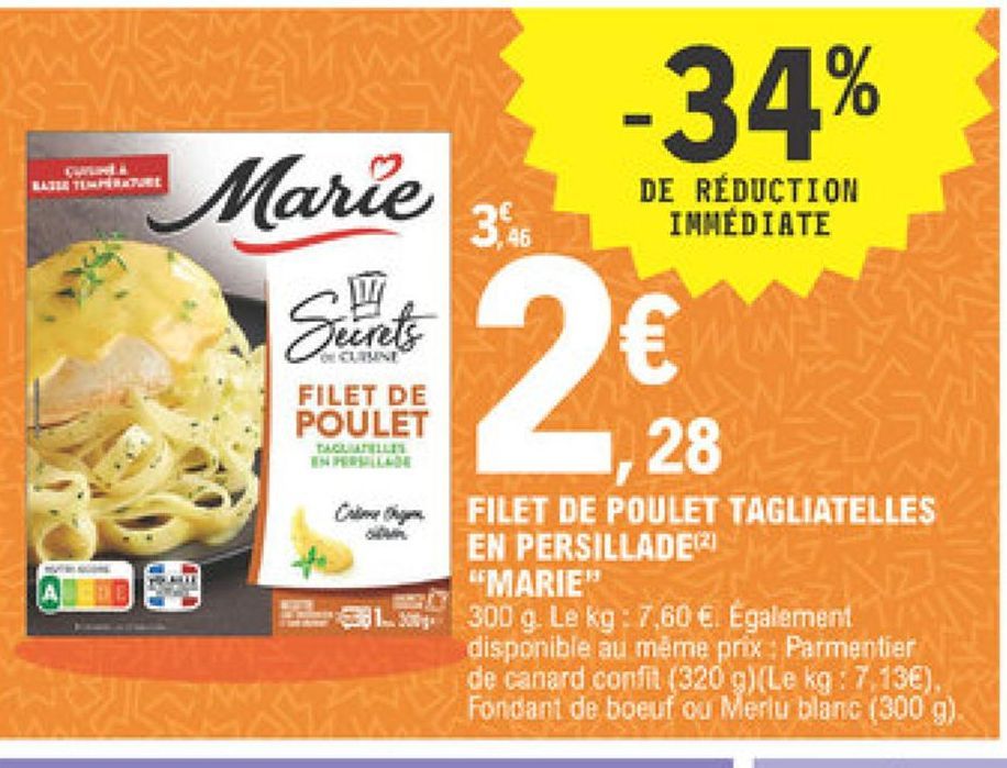 filets de poulet tagliatelles en persillade Marie