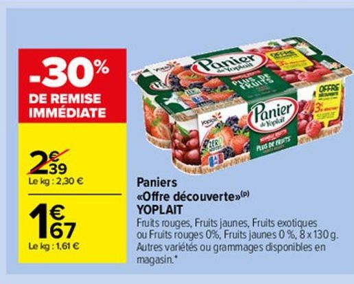 Panier Offre decouverte YOPLAIT offre à 1,67€