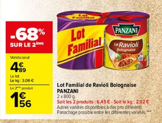 Lot familial de ravioli bolognaise Panzani