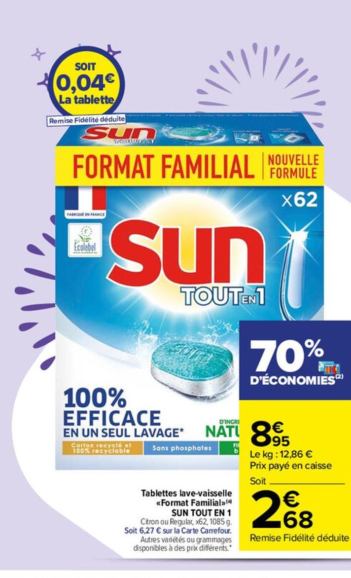 tablette lave-vaisselle format famillial SUN TOUT EN 1