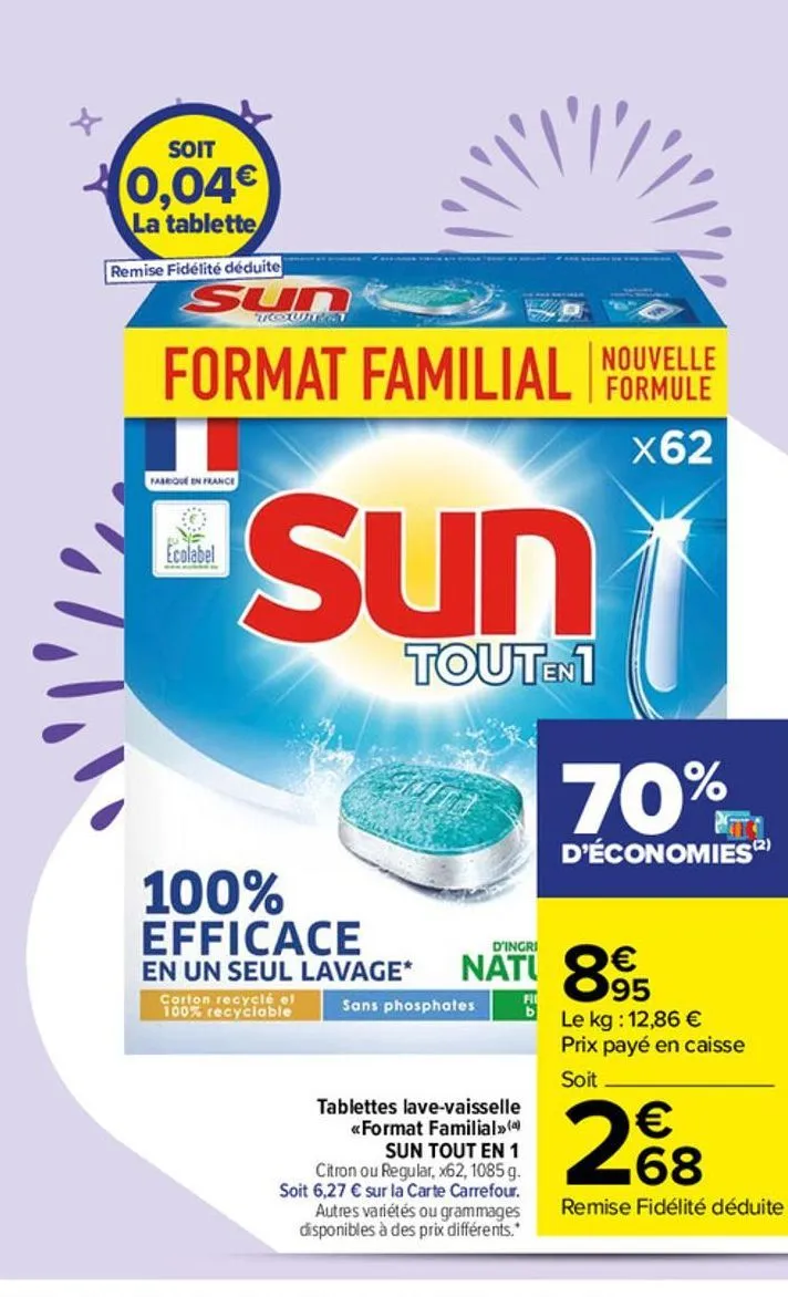 tablette lave-vaisselle format famillial sun tout en 1