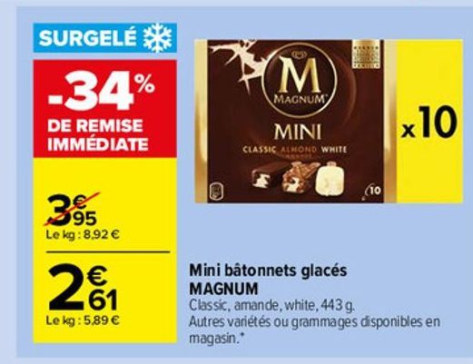 Mini batonnerts glaces MAGNUM offre à 2,61€