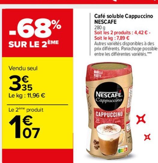 Café soluble Cappuccino Nescafé offre à 3,35€